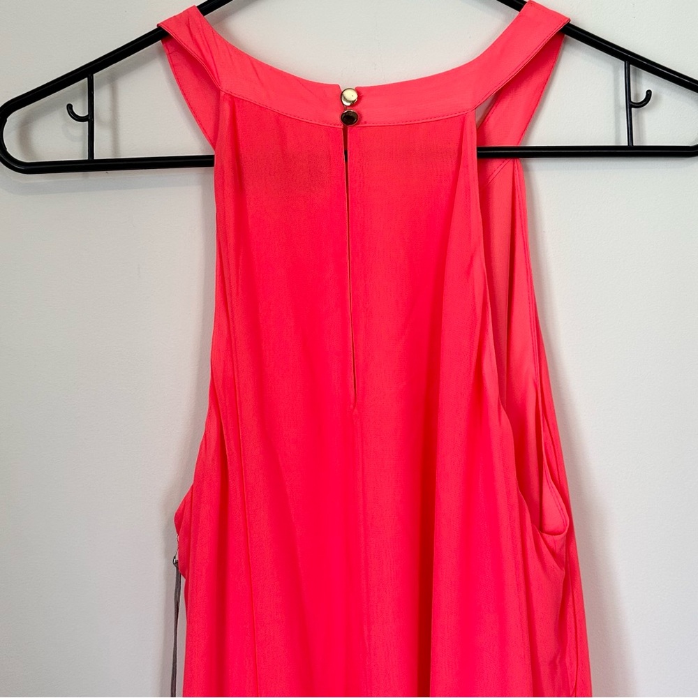 NWT Jennifer Lopez Coral Pink Ruffle Halter High Low Dress - Size: Large - Picture 8 of 10